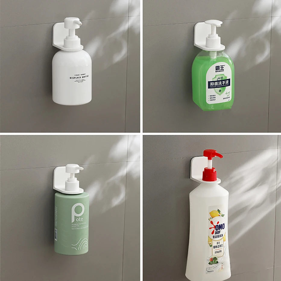 Adjustable Dispenser Bottle Holder Wall Mounted Adhesive Shampoo Lotion Hand Soap Bottle Hanger Bathroom Storage Rack
